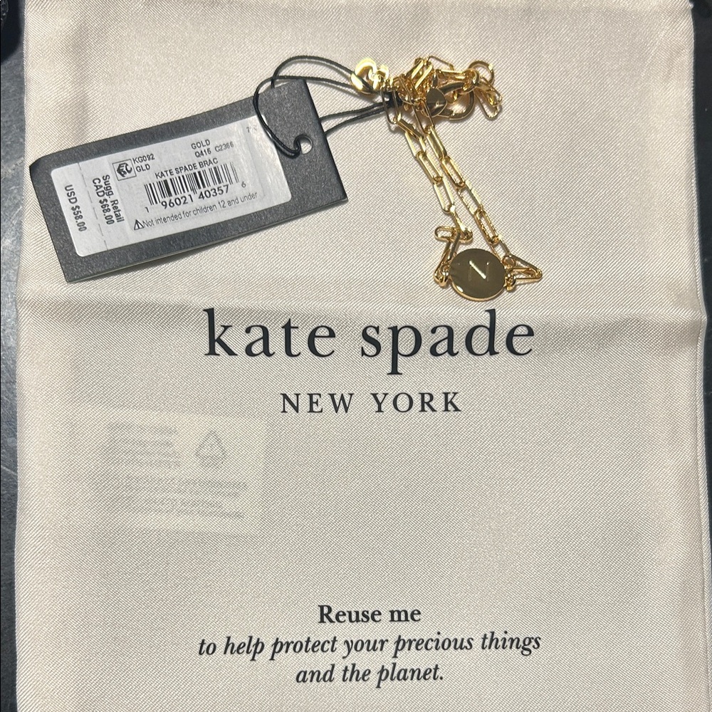 kate spade “N” Gold Tone Link Necklace with Round Charm